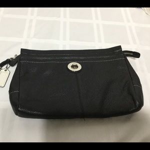 BLACK Leather Coach size evening wristlet Purse.